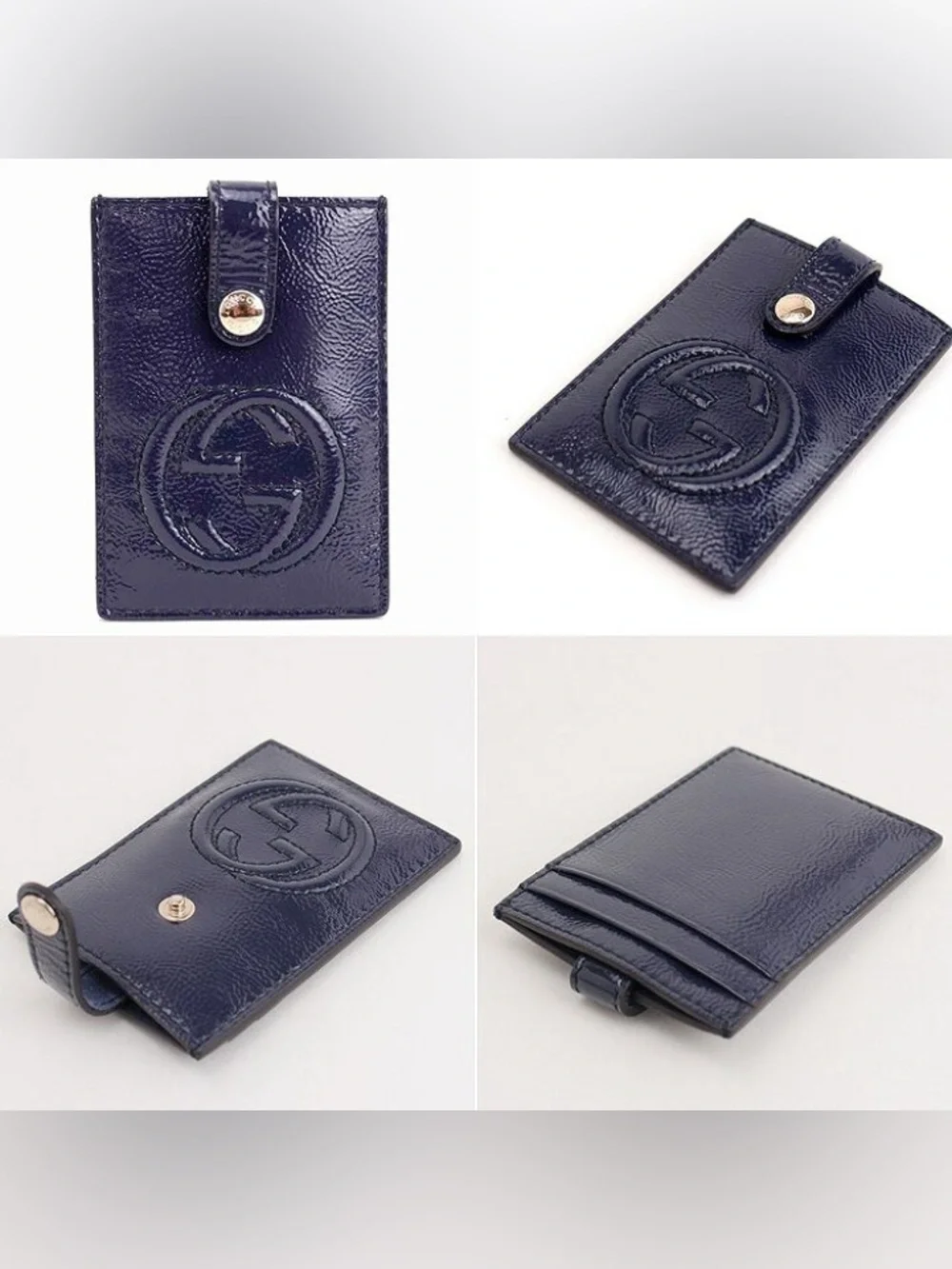 Gucci Soho Patent Leather Card Holder in Deep Navy with Snap